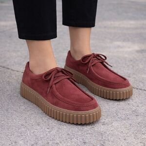 Clarks Suede Leather Chunky Platform Shoes Classic Retro Style $160 New